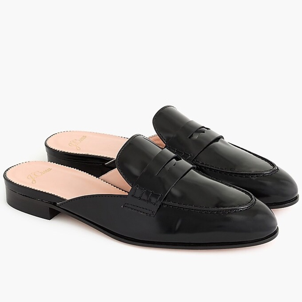 J. CREW Academy penny-loafer mules in patent leather